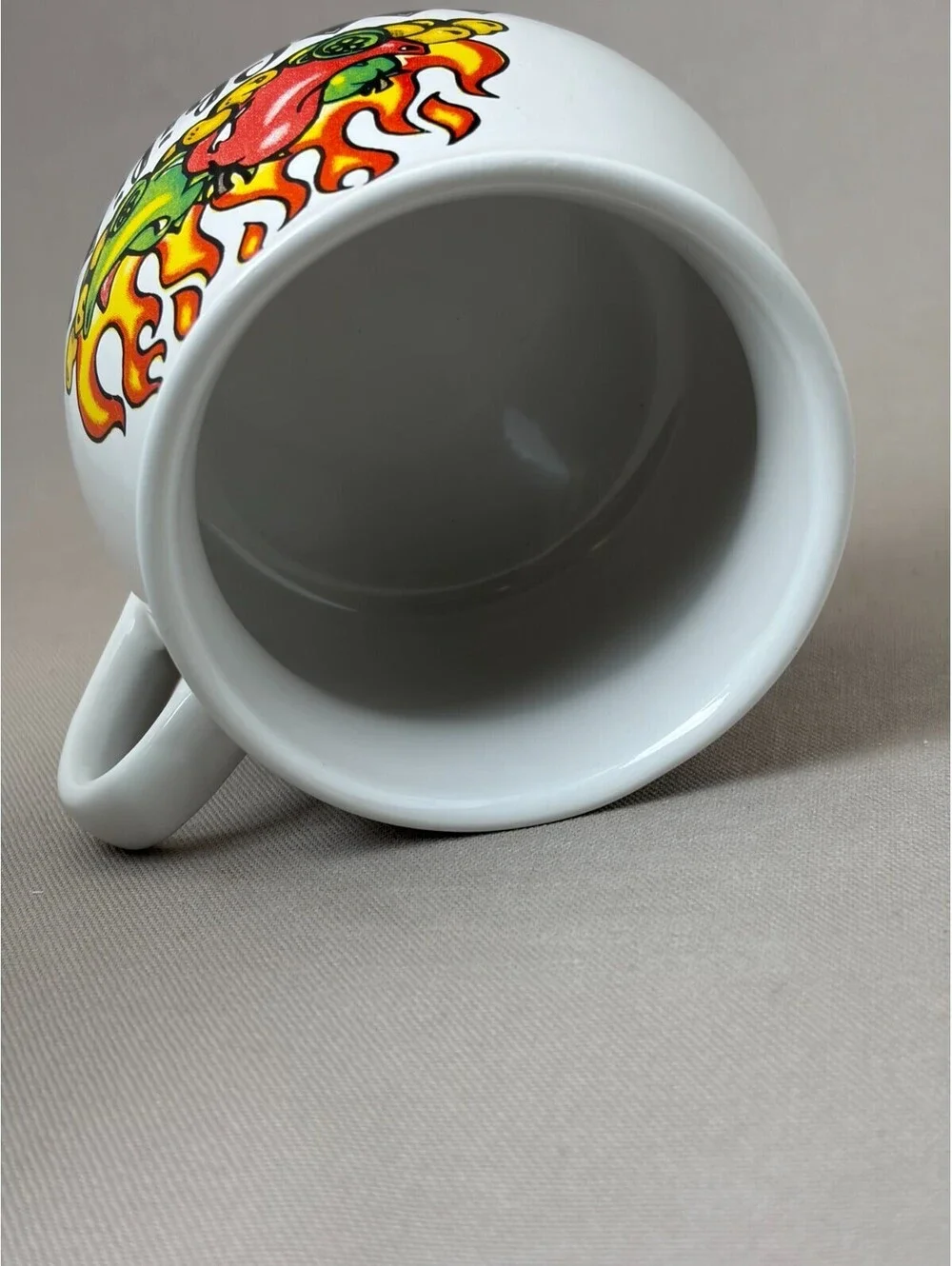 Vintage Houston Harvest Chili Soup Mug Bowl Handle Hot Peppers Flame Ceramic Cup